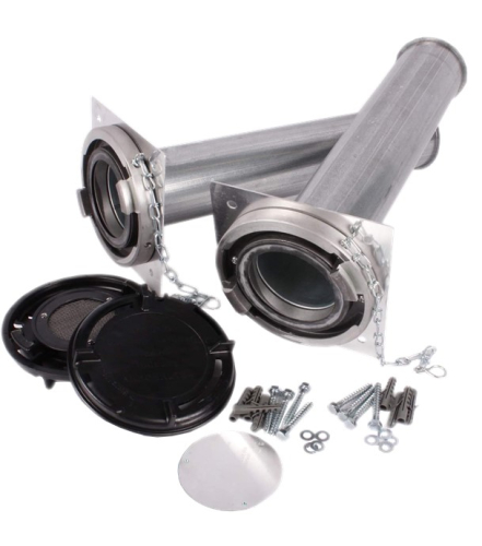 Kit droit bouches de remplissage granulé - 2 raccords Storz (bouchons, ventilation, plaques supports et rallonges passe mur (Ø x longueur = 100x500mm)