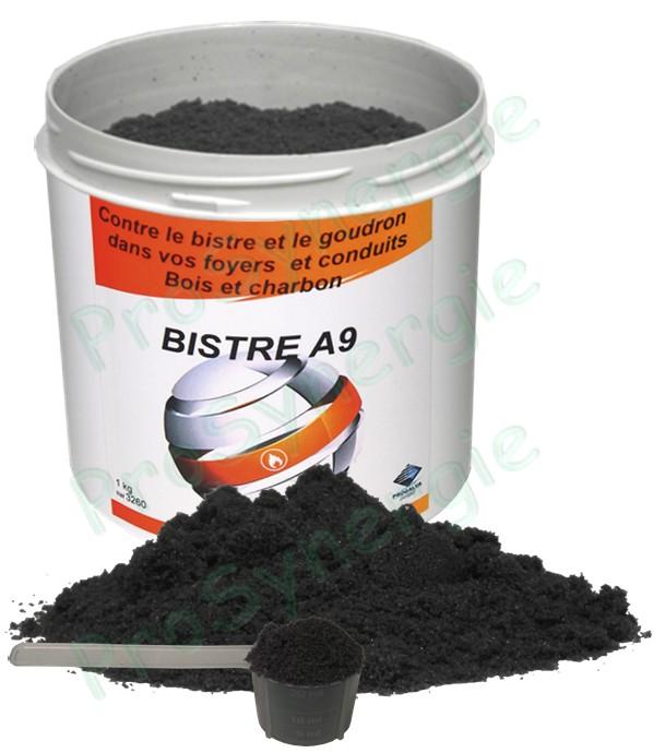 Bistre A9 - Pot de 1 Kg poudre ramonage chimique curatif et préventif (réduction des bistres et goudrons par modification de son état : solide -> friable)