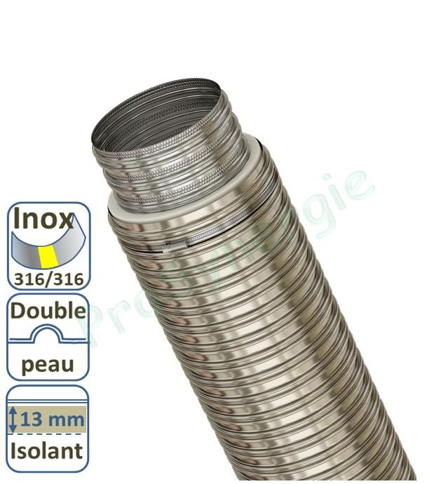 TENFLEX-ISO Flexible double-peau Inox 316 isolé 12 mm Sous Gaine Aluminium forte épaisseur Øint./ext 80/116 à 150/186 mm
