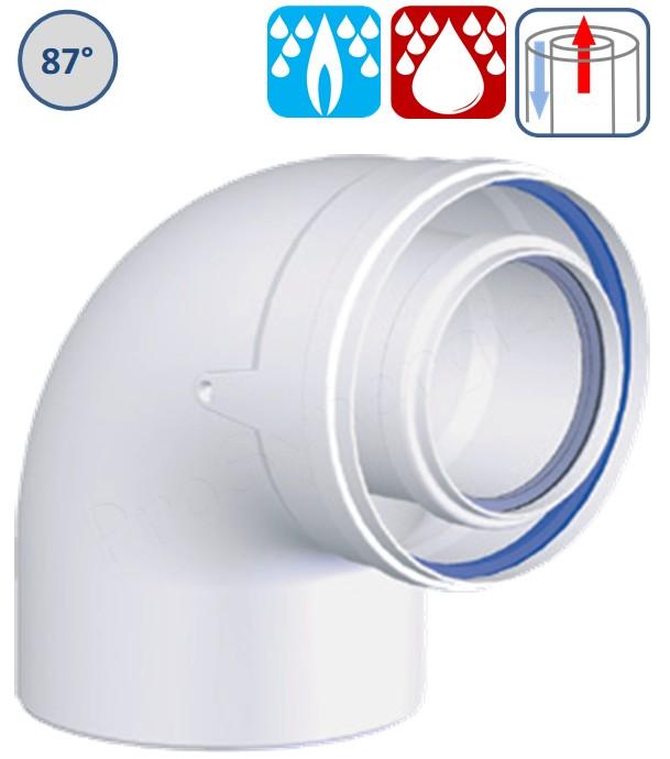 Coude 87° Concentrique PPs/Alu pour chaudières Gaz/Fioul Condensation