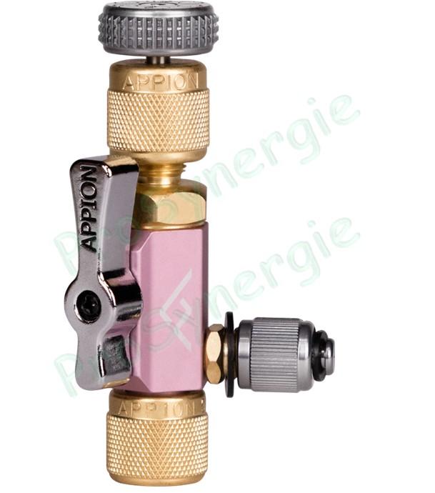 Raccord avec outil de démontage en charge de valve Schrader - Femelle 5/16'' - Mâle 1/4'' 