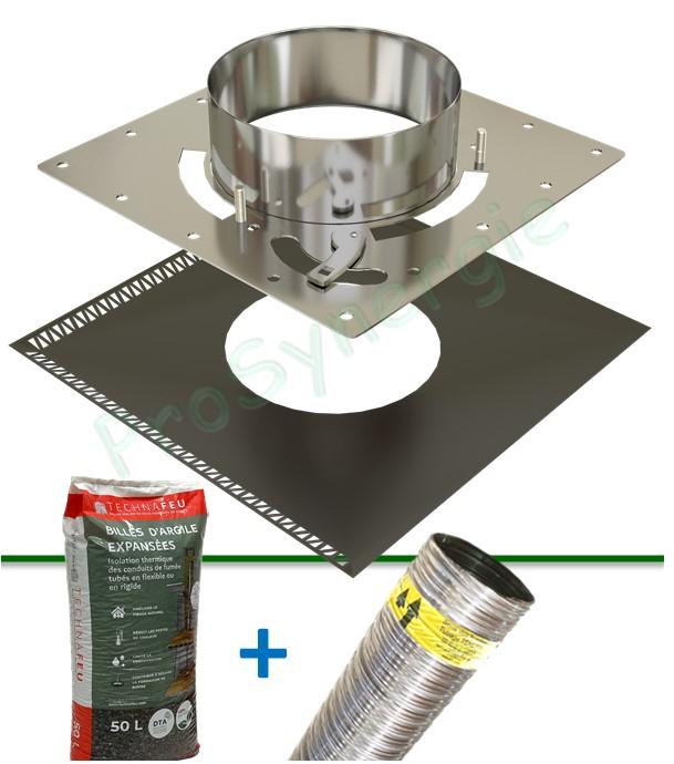 Plaque ECOTEN (plaque technique renforcée + plaque de finition pour TECHNAFEU carrée 2 formats ou rectangulaire, pour conduits de raccordement du Ø125 au Ø200