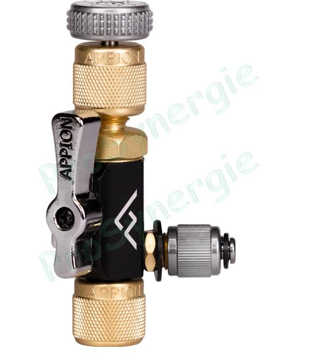 Raccord avec outil de démontage en charge de valve Schrader - Femelle 1/4'' - Mâle 1/4''