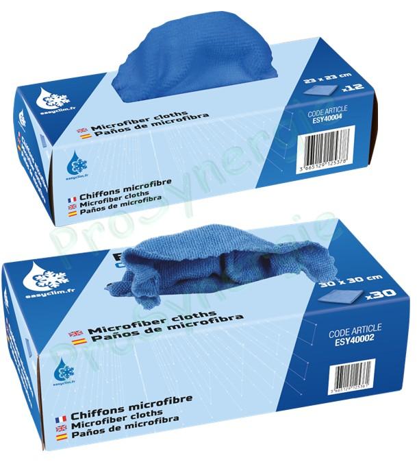 Boîte de Chiffons microfibre petit format 23 x 23 cm ou grand format 30 x 30 cm (12 ou 30 pièces)