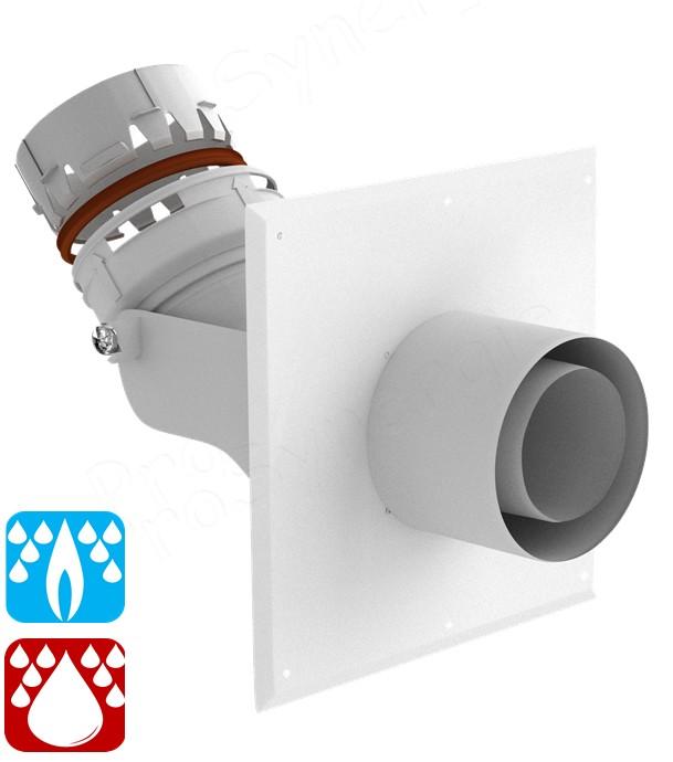 Plaque murale C9 (prise d'air en boisseau) pour conduit PP flexible Ø  80 mm vers conduit concentrique Ø int/ext 60/100 mm coudé 45°