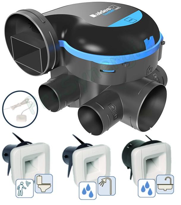 Kit VMC et Groupe EasyHOME Hygro - Version hygroréglable avec Bouches BDH Elec ou Cordelette