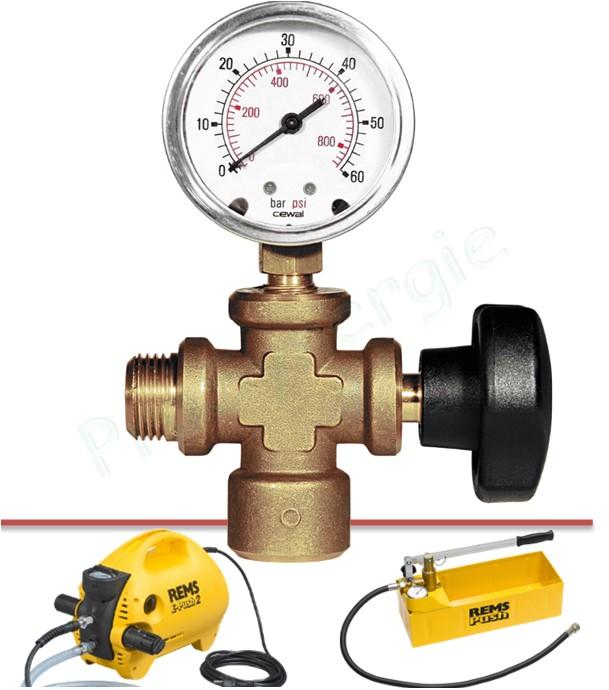 Pièce de raccordement avec soupape d´arret et manomètre - Pompe Rems