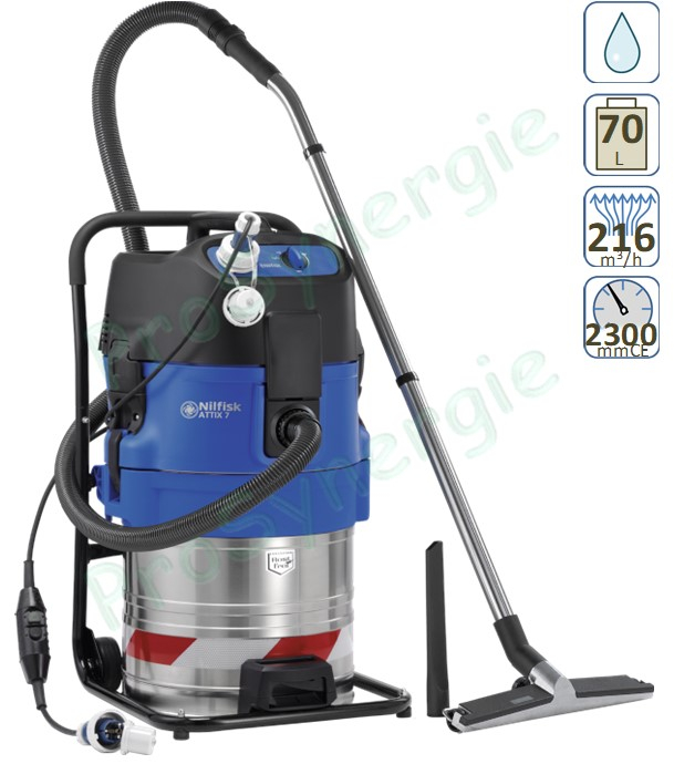 Aspirateur Pompier Attix 751-71 cuve inox 70L - 230mbar - 3600W - Pompe de refoulement