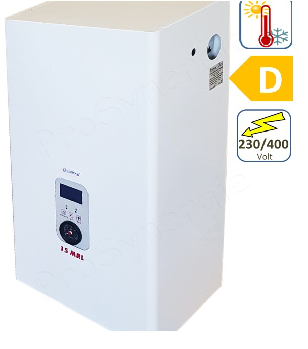 Chaudière électrique (radiateur/plancher chauffant) 6.8KW Mono/Tri 230/400V (HxLxP= 700x385x260mm) équipé (Vase 6l, pompe, soupape, vannerie, sécurité) raccords Ø1´´ + régulateur électronique climatique