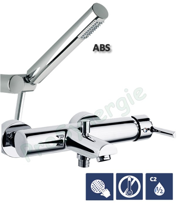 Ensemble mitigeur bain douche inverseur auto DRAKO avec douchette stilo ABS anticalcaire et flexible renforcé 1.55m
