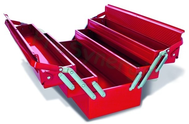 Caisse à outils métallique dépliable 3 niveaux avec couvercle et 2 grandes poignées - LxPxH = 550x200x235mm