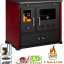 Ensemble cuisinière Practik Lux Prometey Classe A+ rendement >87% jaquette bordeaux, plaques de cuisson fonte et tubage de raccord mur émaillé noir (longueur utile 1,8 à 2,1 m)
