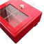 Coffret sous verre dormant acier laqué rouge (LxHxP= 155x165x60mm), porte vitre plexiglass + barillet H520, clefs + marteau, étiquette et poignée de commande avec visserie